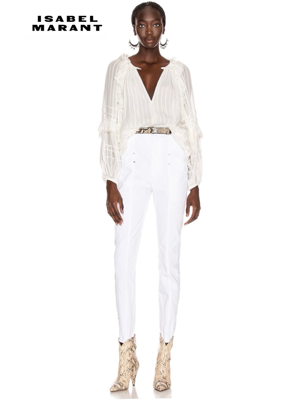 NWT Isabel Marant Kelissa White Moto Jeans Trousers Pants FR 34 XS 24